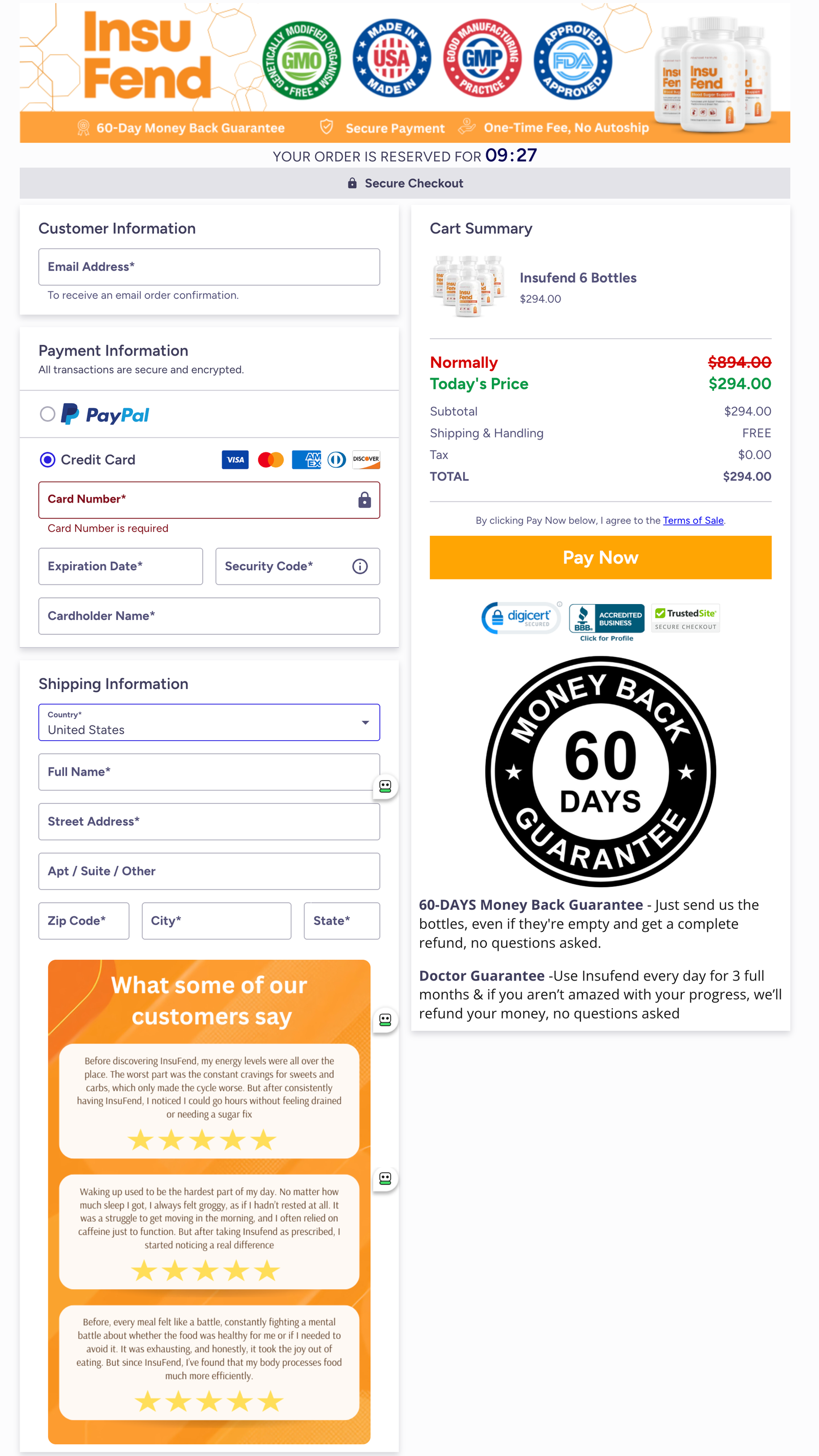 InsuFend Official Website Secure Order Page